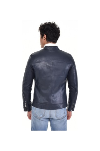 Hakiki Deri Siyah Erkek Deri Mont Önden Kumaş Detaylı Üst Ve Yandan Fermuarlı Deri Ceket Siyah