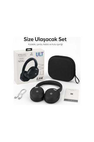 PELL T900 ANC Kablosuz Bluetooth 5.3 Kulak Üstü Kulaklık, Aktif Gürültü Engelleyici Kulaklık - Siyah