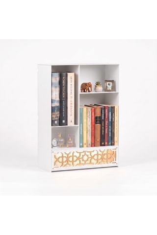 Işıklı Metal Masa Düzenleyici Masaüstü Kitaplık Minimalist Kitap Tutucu Beyaz