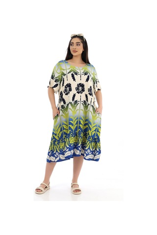 Schık Kadın Viskon Yarım Kol O Yaka Cepli Fırfırlı Elbise Sarı Sarı