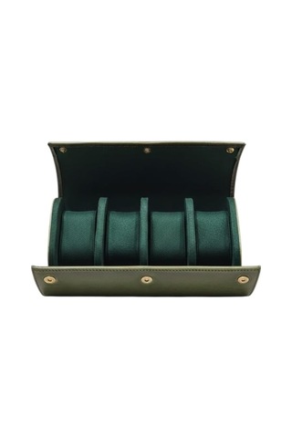 4 Lü Deri Saat Kutusu Silindir Tasarım Taşınabilir Saat Saklama Organizer 24x11x7 Cm Haki Çok Renkli
