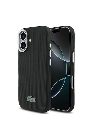 Apple iPhone 17 Kılıf Lacoste Lisanslı M-safe Uyumlu Pvc Pike Desenli İkonik Timsah Logolu Kapak Siyah