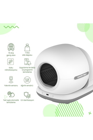 Haustier Cb001 Gri Akıllı Otomatik Kedi Tuvaleti, App İle Uzaktan Kontrol, 75lt Hazne, 7lt Çöp Haznesi, Ağırlık Sensörlü