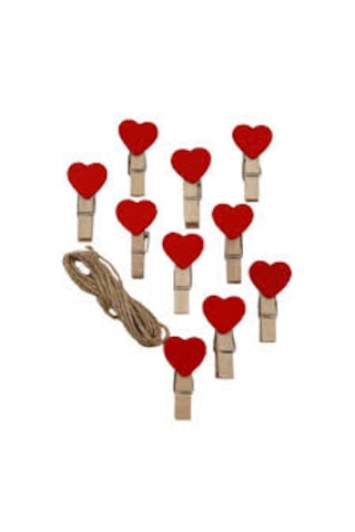 Kırmızı Kalpli Minik Ahşap Mandal 10+