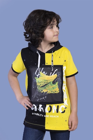 Toontoy Kids Toontoy Erkek Çocuk Garni Detaylı Baskılı Tişört Sarı