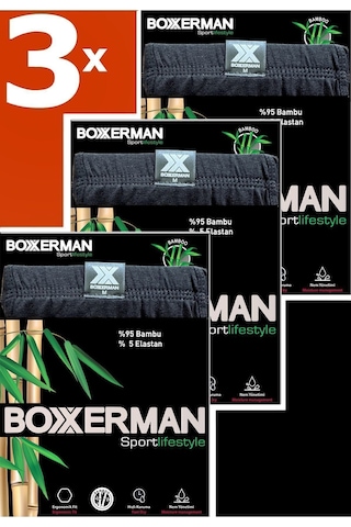 Boxxerman Tatkan - 3'lü - Erkek Bambu Sport Boxershort Siyah-siyah-siyah