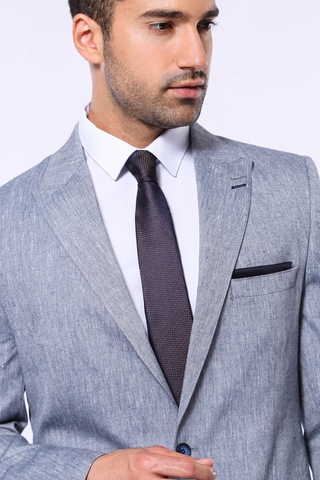 Wessi Slim-fit Sivri Yaka Mavi Ceket Mavi