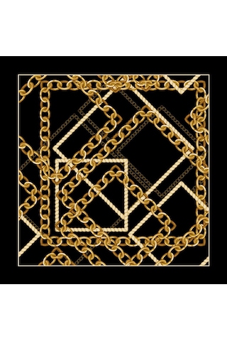 Afvente Desenli Fular Siyah-gold Siyah - Altın