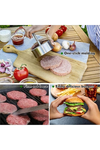 Maiyame 304 Paslanmaz Çelik Ev Ürünü Hamburger Hamuru Presi - Dairesel Köfte Kalıbı 90mm Çok Renkli