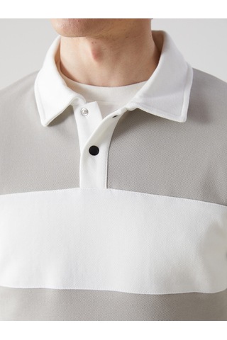 Lcw Vision Ekru Polo Yaka Uzun Kollu Çizgili Erkek Sweatshirt