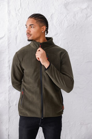 Monox Erkek Biyeli Fermuarlı Spor Polar Ceket Haki