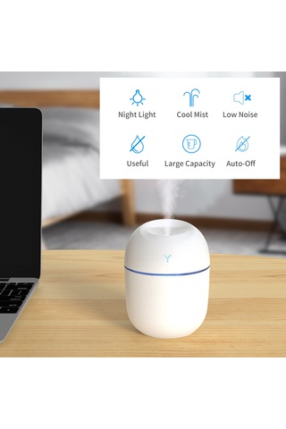 Mufunye 220ml Usb Minyatür Nemlendirici, Led Işık Ve Otomatik Kapanma, Sürekli/aralıklı Sprey Modu, Masüstü Sessiz Nemlendirme