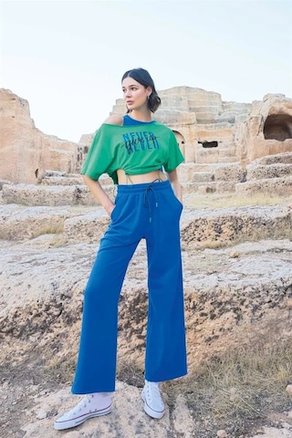 Linabloom Kadın Kısa Kollu "never Give Up" 3'lü Crop Eşofman Takımı mavi