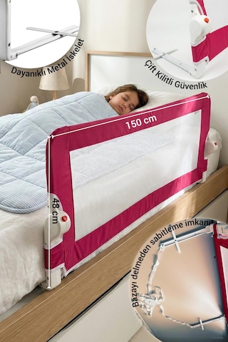 Wellgro Littles 150 48 CM Yatak Bariyeri Çocuk Yatak Korkuluğu Pembe