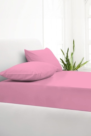 Ranforce Pembe Pamuklu Tek / Çift Kişilik Battal Tam Kenar Lastikli Çarşaf 14 Renk Fıtted Pembe