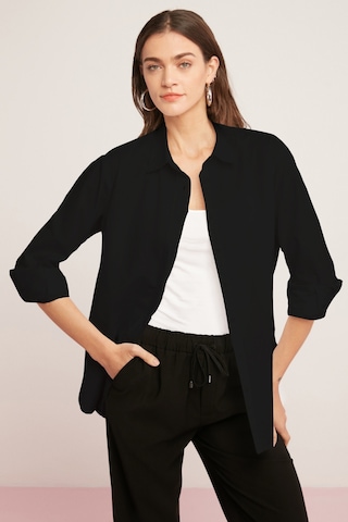 Ethıquet Georgıa Kadın 100% Pamuk Poplin Oversize Fit Siyah Gömlek