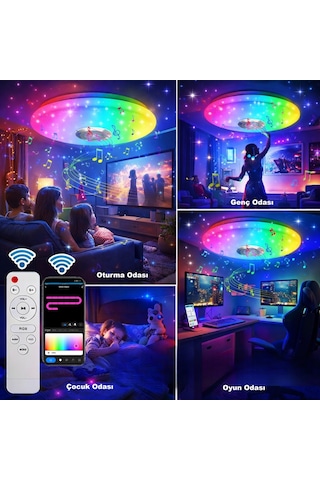 Hymark Akıllı Tavan Smart Life Rgb Led Lamba Bluetooth Müzik 60w 220v Dekoratif Aydınlatma Çok Renkli