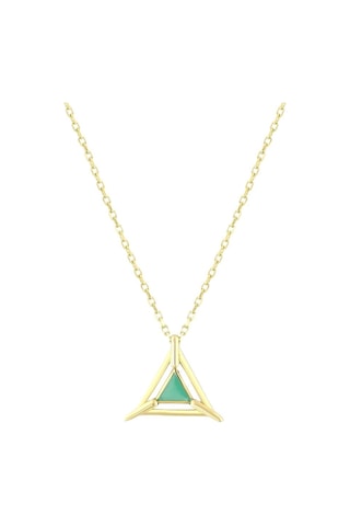 14 Ayar Yeşil Mineli Üçgen Tasarım Altın Kolye Altın