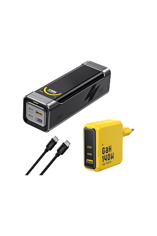 Aohi Black Warrior 25.200 Mah 170w Powerbank, Youth 3 Portlu 140w Şarj Adaptörü Seti Siyah