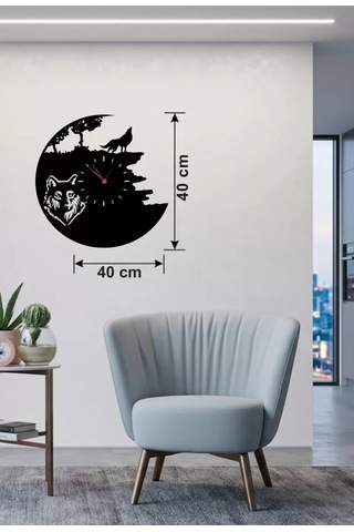 Kurt Temalı Lazer Kesim Ahşap Duvar Saati - 40x40 Cm Dekoratif Diğer