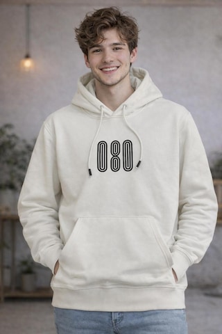 Starzone Kapüşonlu 080 Tasarım Baskılı Sweatshirt Beyaz