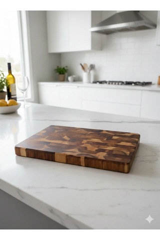 Limon Dekor Akasya End-grain Profesyonel Kesme Sunum Tahtası 20x30 Cm Koyu Kahverengi