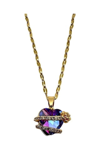 Arnes Jewelry Çelik Zirkon Taşlı Kalpli Kolye Ar478nes Gold