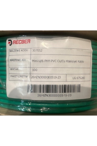 Reçber Mini U/6 Phy Pvc Cu/cu Koaksiyel Kablo 100 Metre Yeşil