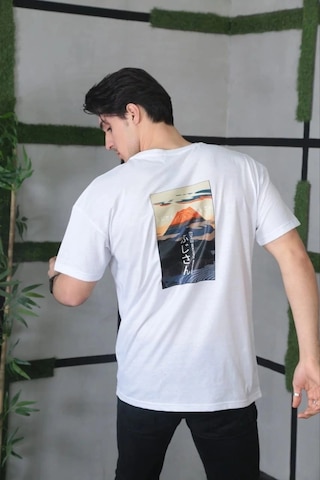Moda Assema Erkek Bisiklet Yaka Baskılı Kısa Kol Oversize T-shirt - Beyaz Çok Renkli