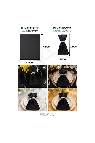 Kumaş Peçete 50'li Paket Peçete Halka Hediyeli Tam 100 Parça Siyah Siyah