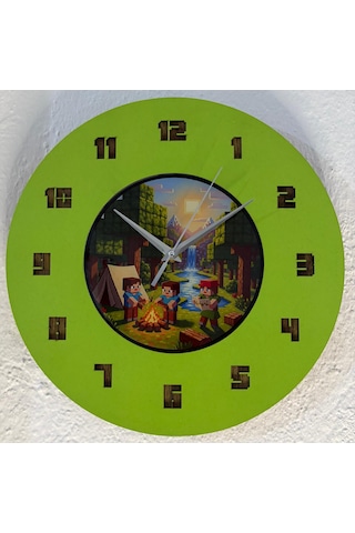 Kişiye Özel İsimli Bloklu Dünya Tasarımlı Duvar Saati Epoksi Dolgulu Resimli & Rakamlı 35 Cm Açık Yeşil