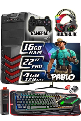 Warbox Pablo i3-6100 16 GB 256 GB SSD 250 GB HDD R7 240 4 GB 20" W10P Masaüstü Oyuncu Bilgisayarı