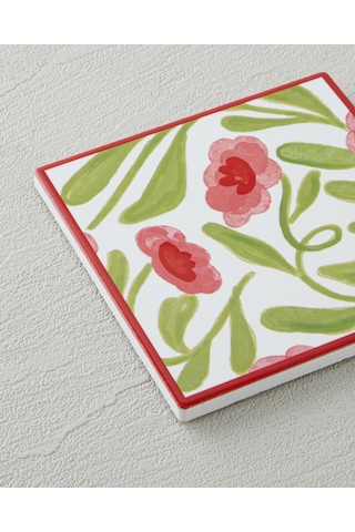 English Home Bright Petals Seramik Bardak Altlığı 11x11 Cm Pembe Pembe