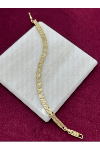 14 K Renginde Minimal Taşlı Ok Şeklinde Çift Renkli Bileklik Gold
