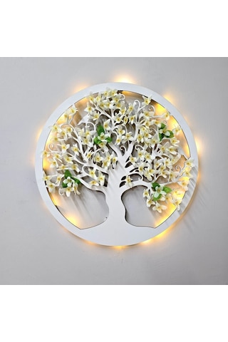 Led Işıklı Ve Beyaz Sakura Hayat Ağacı Tablo 40cm - Beyaz