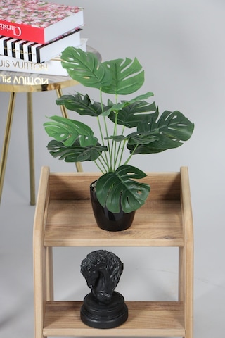 Yapay Çiçek Deposu Yapay Devetabanı Monstera Bitkisi Siyah Saksıda 45 Cm