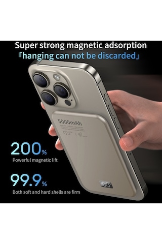 Tongxida T57 Alüminyum Alaşımlı Ultra-ince Dijital Ekranlı 5000mah Manyetik Kablosuz Şarj Güç Bankası Altın Gold Altın Gold