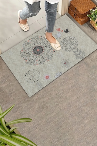 Valerine Life Dilek Otlu Papatya Ve Kuşlar Krem Rengi Welcome Hoş Geldiniz Kapı Önü Paspası 45x70cm Kahverengi