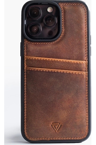Zawa Apple İphone 16 Pro Uyumlu Suni Deri Kartlık Arka Koruma Kılıf - Kahverengi