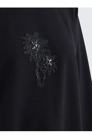 Lcw Modest Siyah Bisiklet Yaka Boncuk İşlemeli Kadın Sweatshirt Tunik