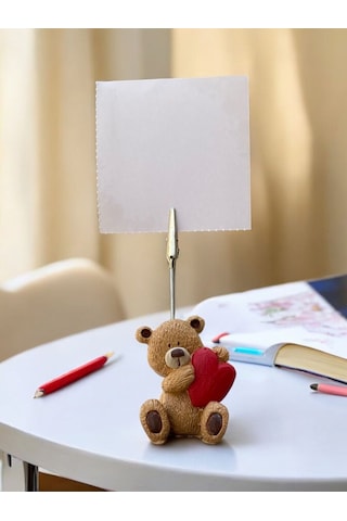 Sevimli Kalp Kucaklayan Ayı Fotoğraf Not Tutacağı Ofis Masası Tutucu Hediyelik Tutacak Kahve