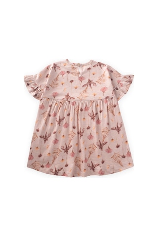 Cigit Desenli Kolu Fırfırlı Elbise 1-7 Yaş Pudra Pembe Pudra Pembe