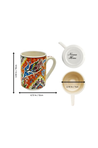 El Yapımı Seramik Kupa Organik Boya Lale Figürü Turuncu