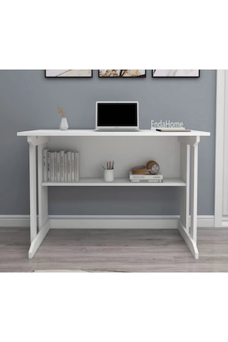 Reyo Home Enda Pillar Kütüphaneli Çalışma Masası 100x56cm Beyaz