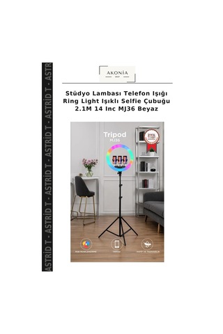 Stüdyo Lambası Telefon Işığı Ring Light Işıklı Selfie Çubuğu 2.1m 14 Inc Mj36 Beyaz