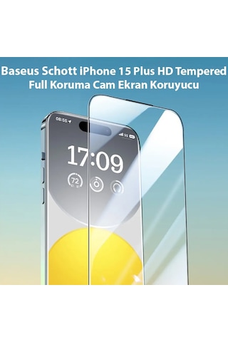 Baseus Schott Apple iPhone 15 Plus Uyumlu Hd Tempered Full Cam Ekran Koruyucu