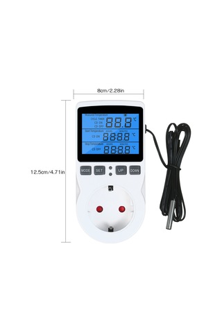 Vkemall Eu Standartlı Sıcaklık Kontrolü Prizi - Isıtma/soğutma Modu, Zamanlayıcı Ve Geri Sayım, 100-250v, 16a, -40 120 C Doğruluk, Arka Işık