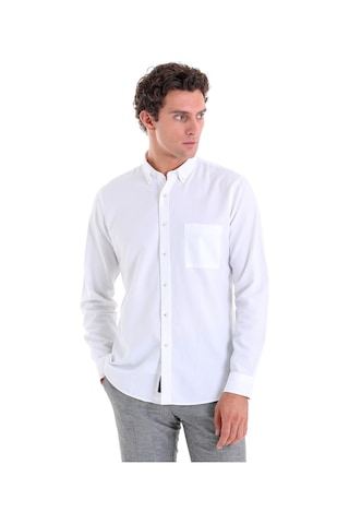 Hatemoğlu Beyaz Comfort Fit Düz 100% Pamuk Düğmeli Yaka Uzun Kollu Casual Oxford Gömlek Beyaz
