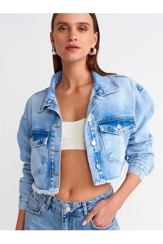 Dilvin Crop Denim Ceket Mavi