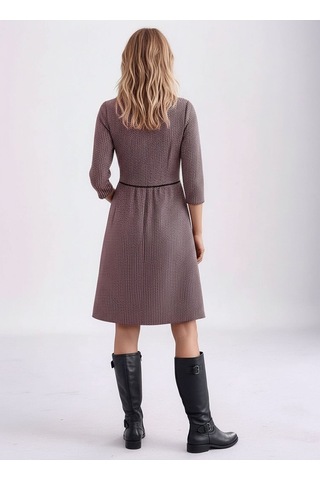 Kadın Degaje Yaka Uzun Kollu Cepli Büyük Beden Curve Şık Elbisesi Pembe